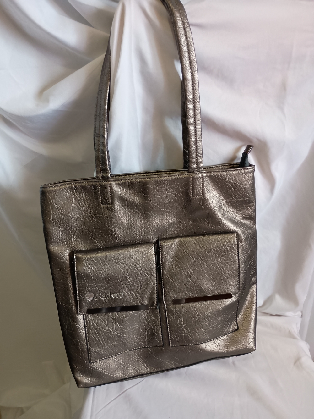 J'ad🩶re Metallic Pewter Double-Pocket Tote